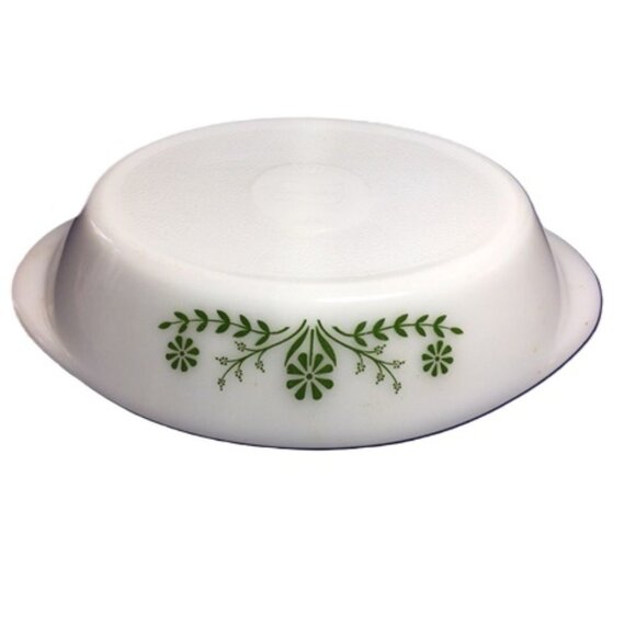 Vintage Glasbake Divided Casserole Serving Dish White Green Crazy Daisy - Picture 3 of 6